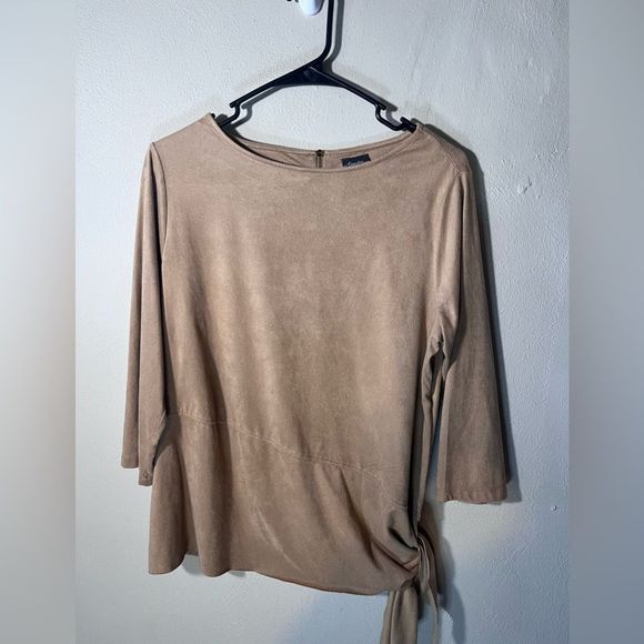 travelers collection Chicos Size I Faux Suede back Zipper 3/4 Sleeve Caramel - Picture 5 of 9